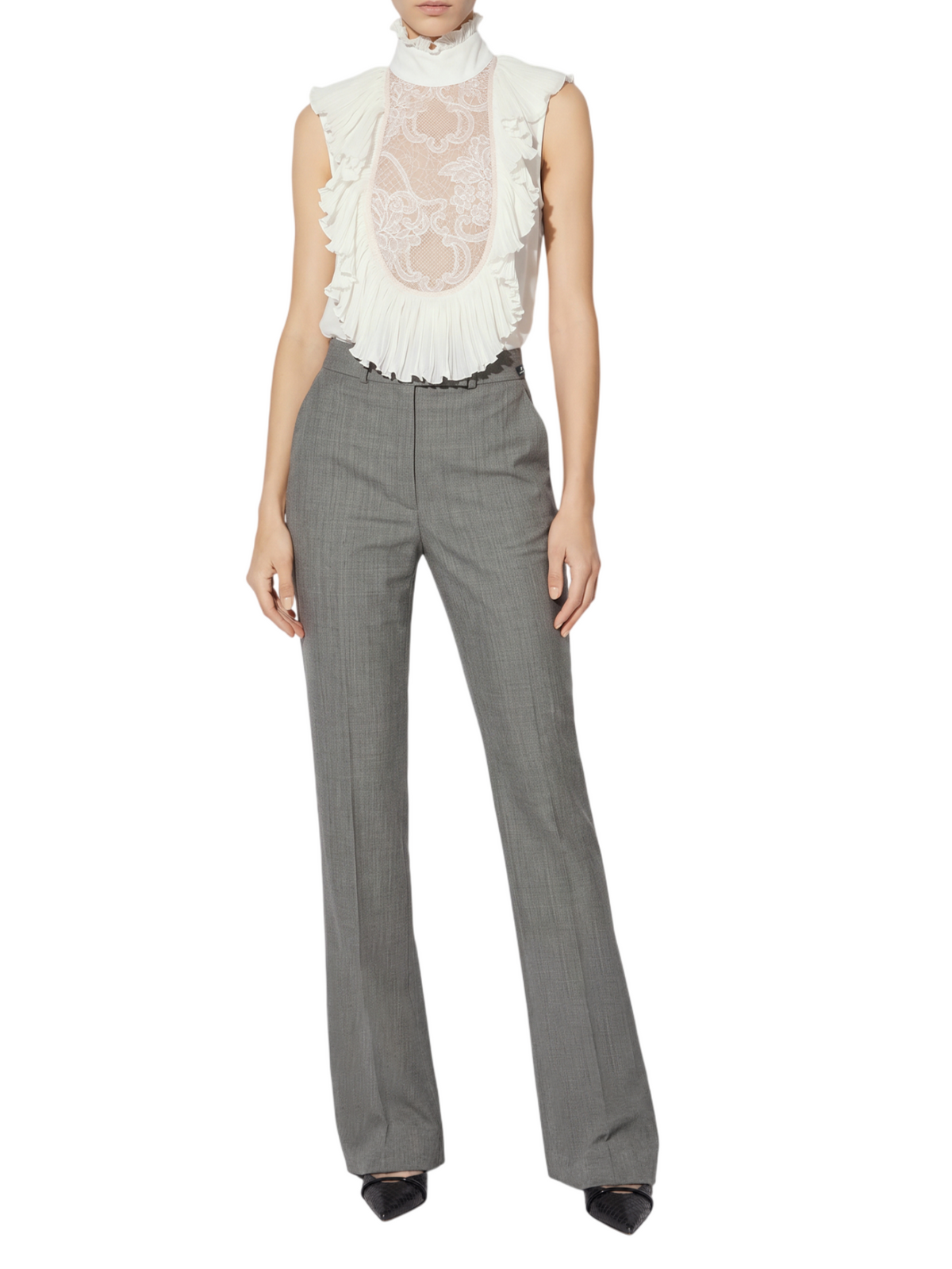 Elisabetta Franchi pantaloni a zampa donna in fresco lana grigio melange PA18667 431 ELISABETTA FRANCHI