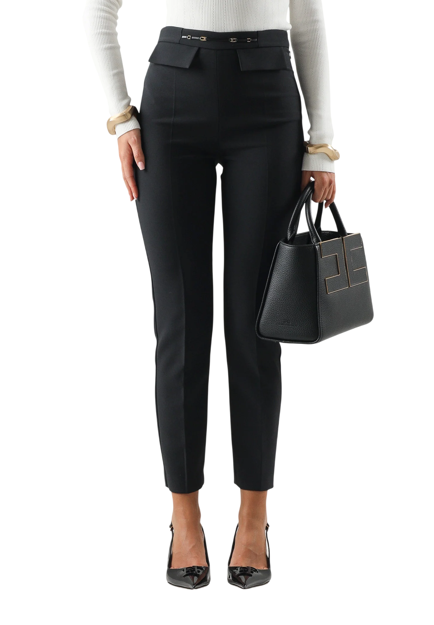 Elisabetta Franchi pantaloni donna in tessuto crepe slim nero PA19566 110 ELISABETTA FRANCHI