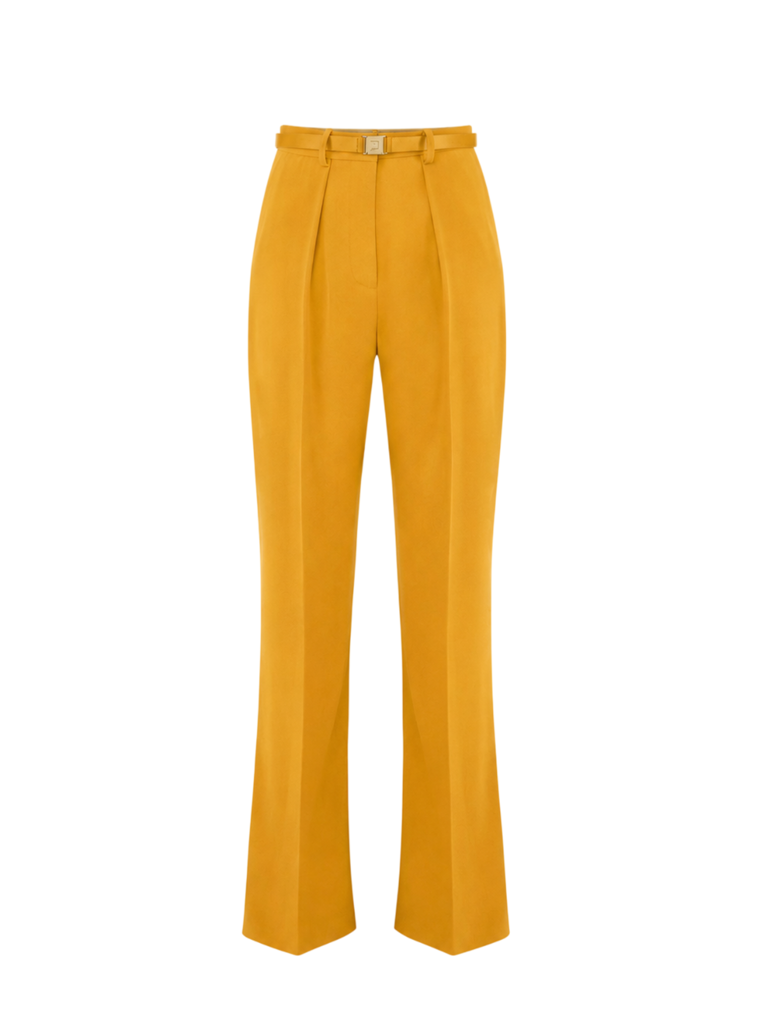 Elisabetta Franchi pantaloni palazzo con pinces e cintura giallo ambra PA20766 940 ELISABETTA FRANCHI
