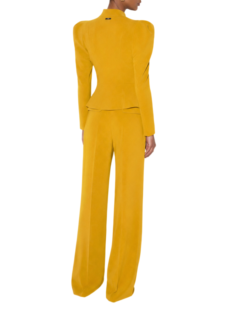Elisabetta Franchi pantaloni palazzo con pinces e cintura giallo ambra PA20766 940 ELISABETTA FRANCHI