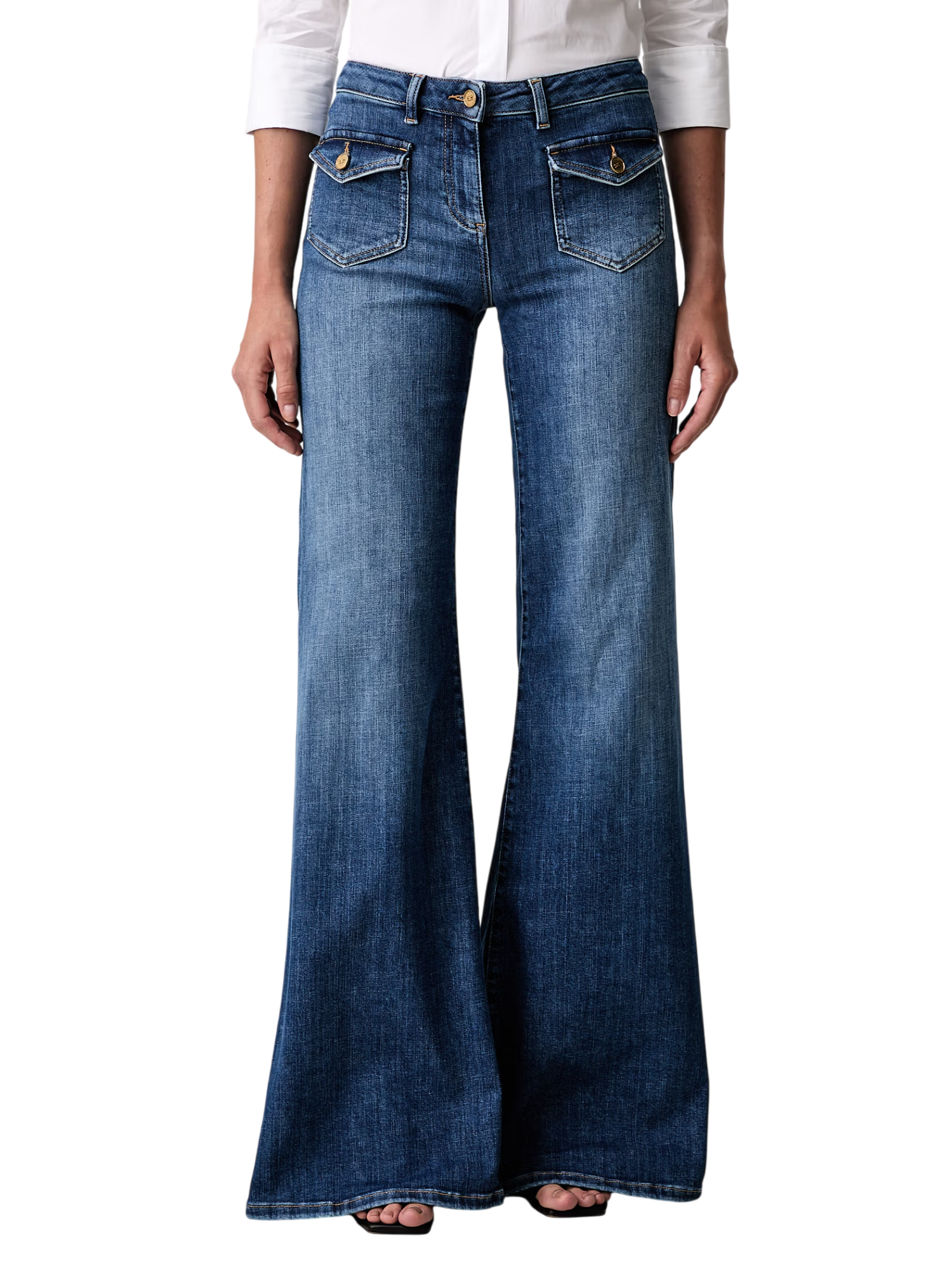 Elisabetta Franchi jeans a zampa con tasche lavaggio medio PJ18N66 139 ELISABETTA FRANCHI