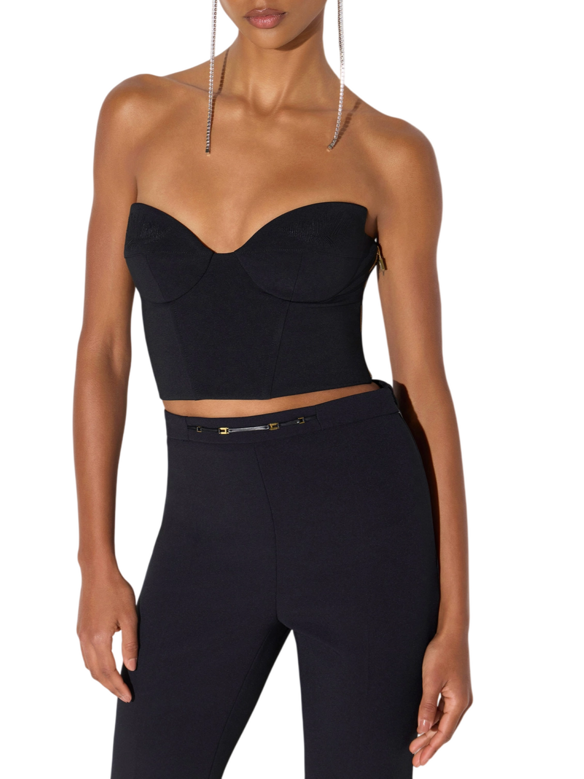 Elisabetta Franchi top crop bustier con ricamo piume nero TO07067 110 ELISABETTA FRANCHI