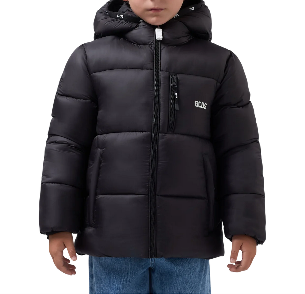 GCDS piumino con cappuccio unisex bambino nero C2BJQA614T340 999A GCDS