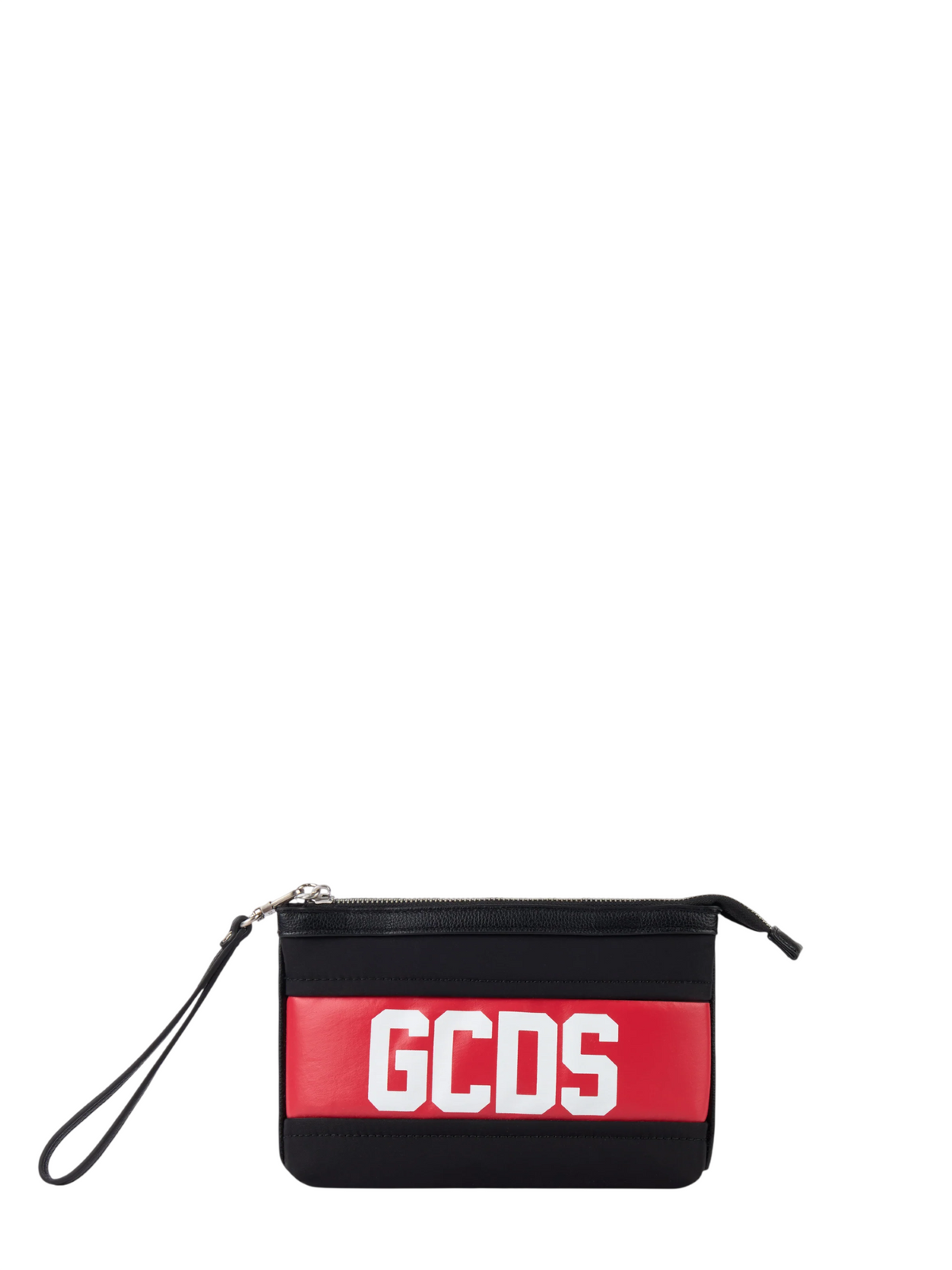 GCDS pochette bambina in nylon banda logo nero rosso C2GJQW719T353 999R GCDS