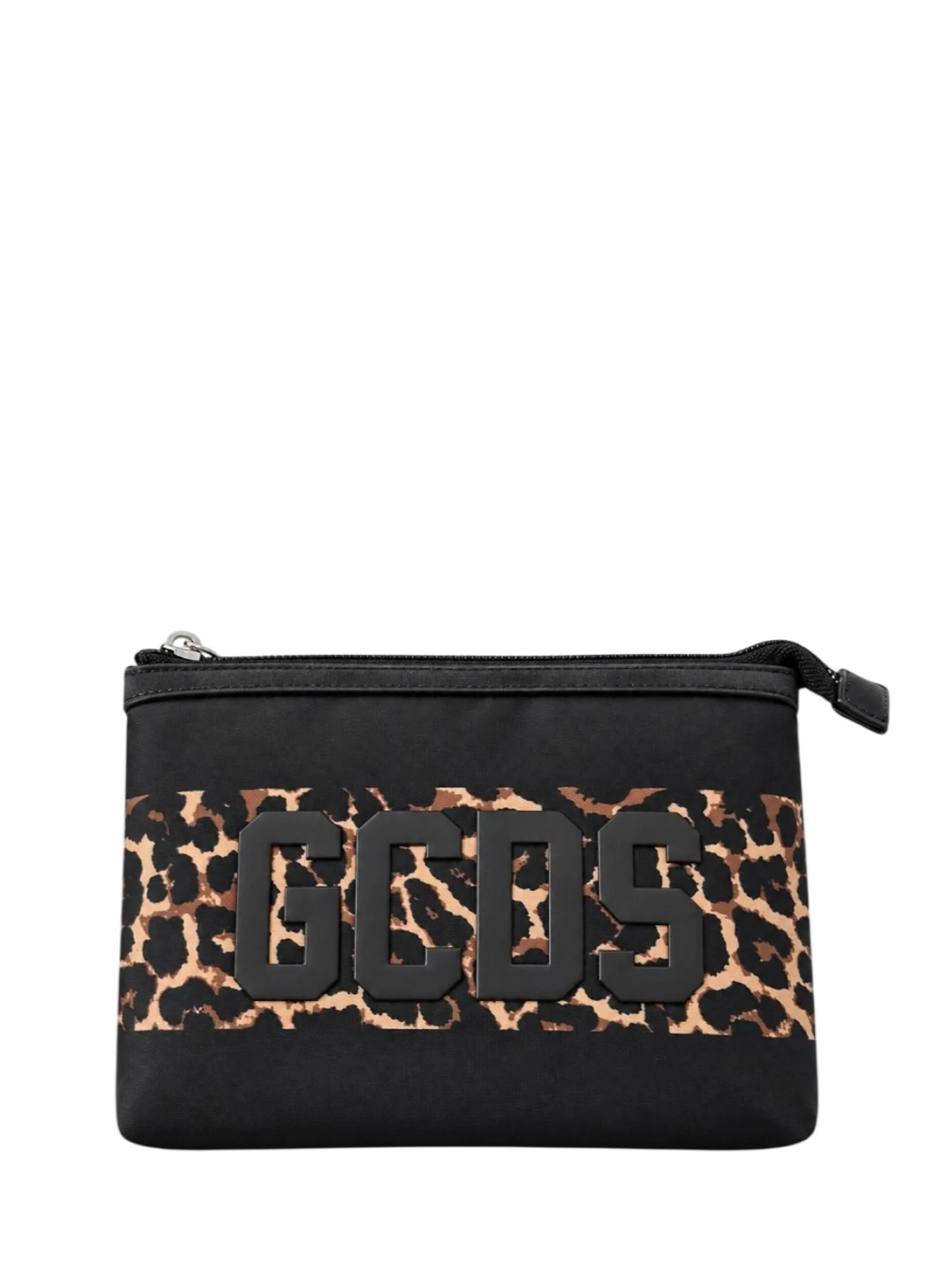 GCDS pochette bambina in nylon con banda logo animalier nero C2GJQW719T357 999M GCDS