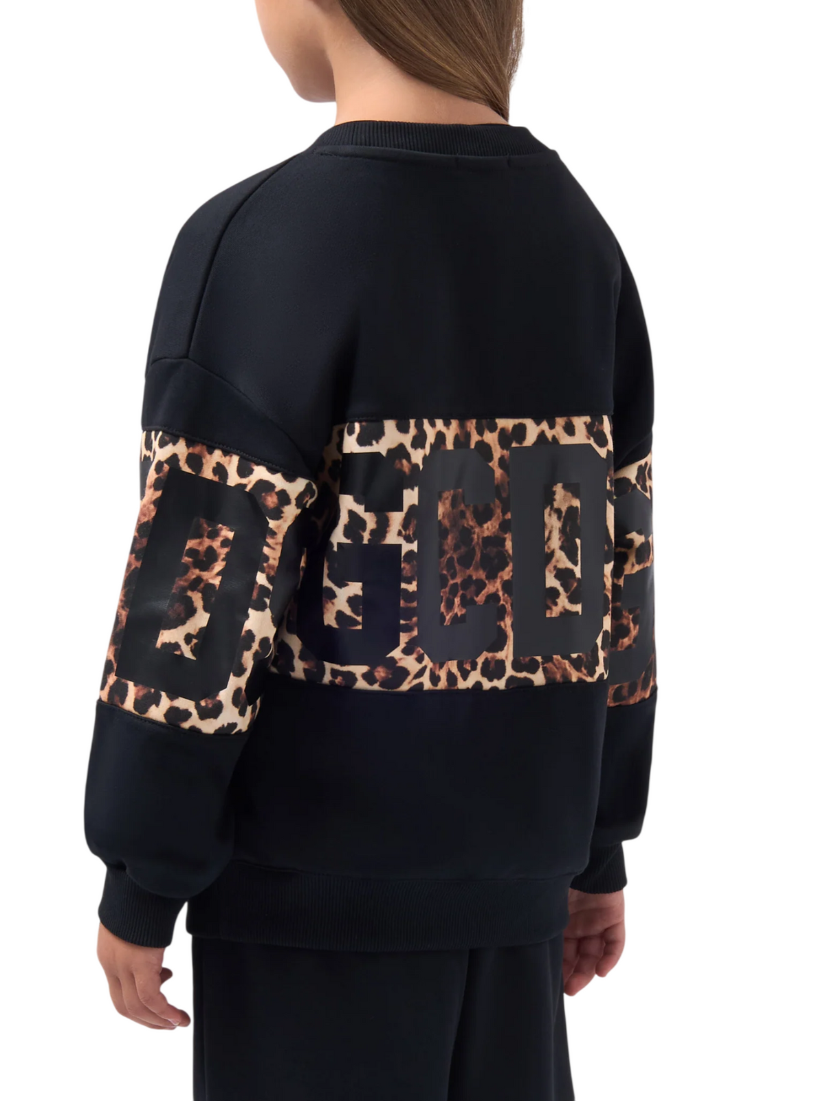 GCDS felpa bambina con banda logo animalier nero Z0GJQE584F005 999M GCDS