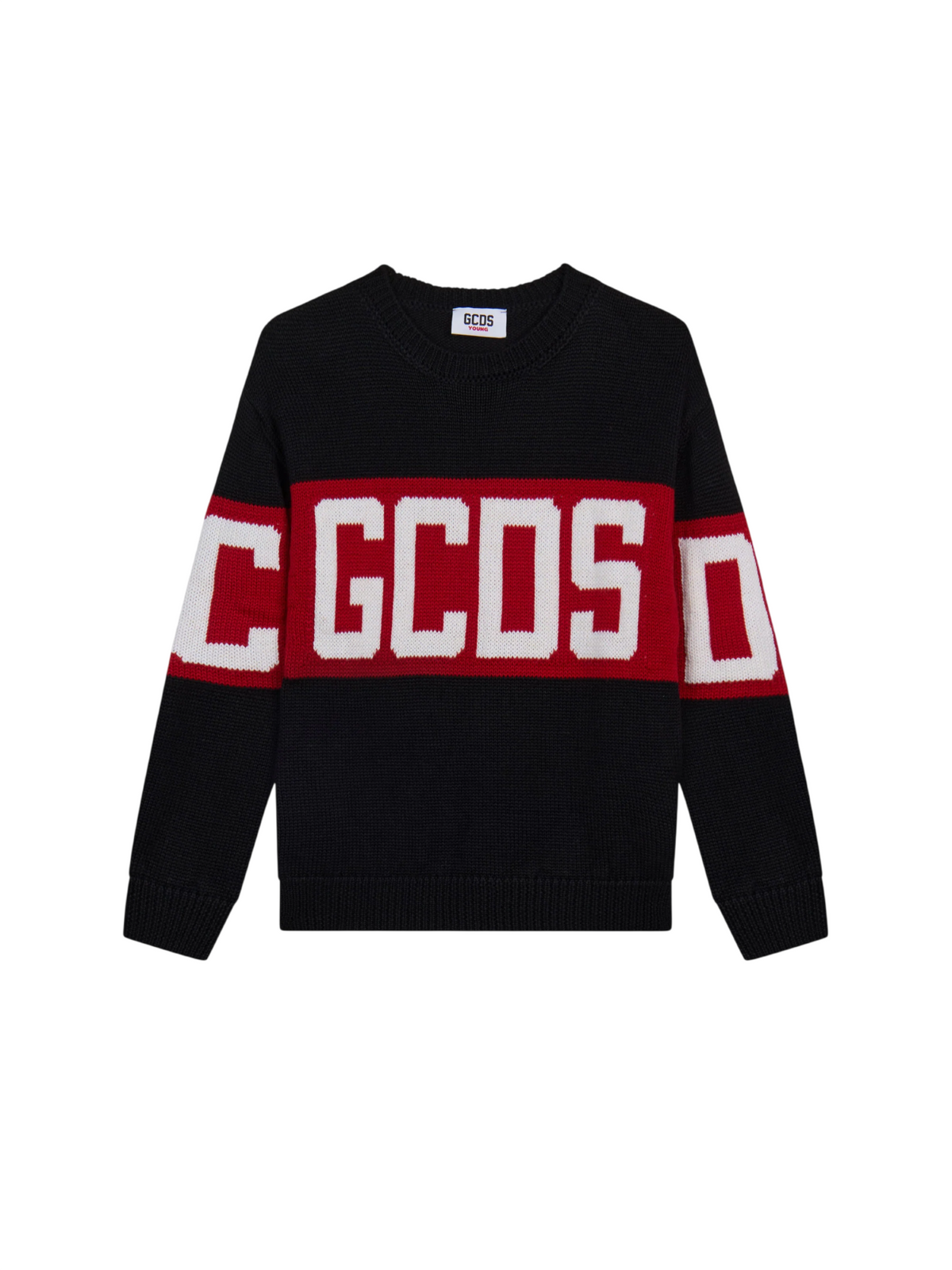 GCDS maglia bambino misto lana banda logo nero Z0UJQF621K347 999R GCDS