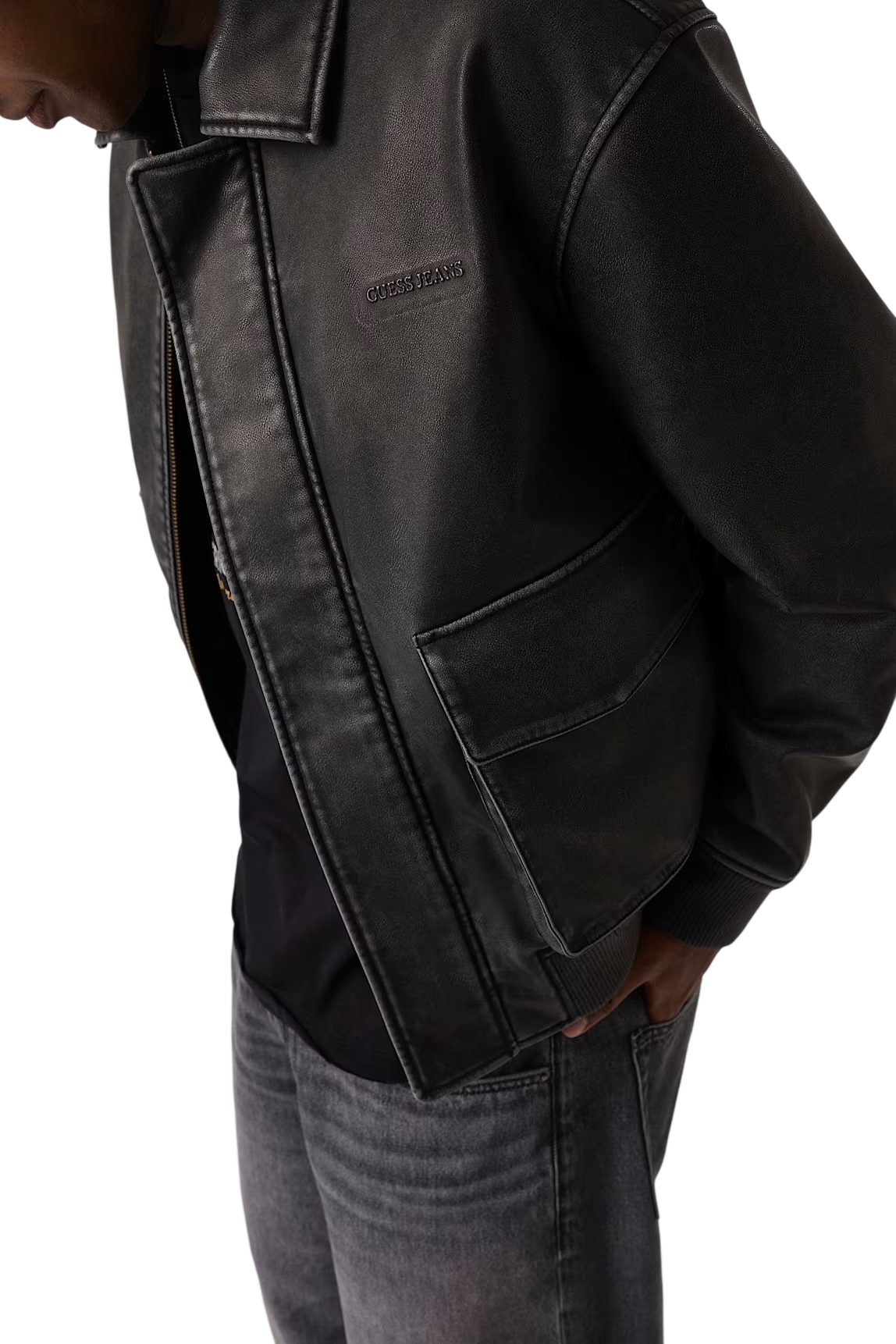 Guess giubbino uomo in ecopelle stonewashed nero M6BL71K7176 FJG4 GUESS