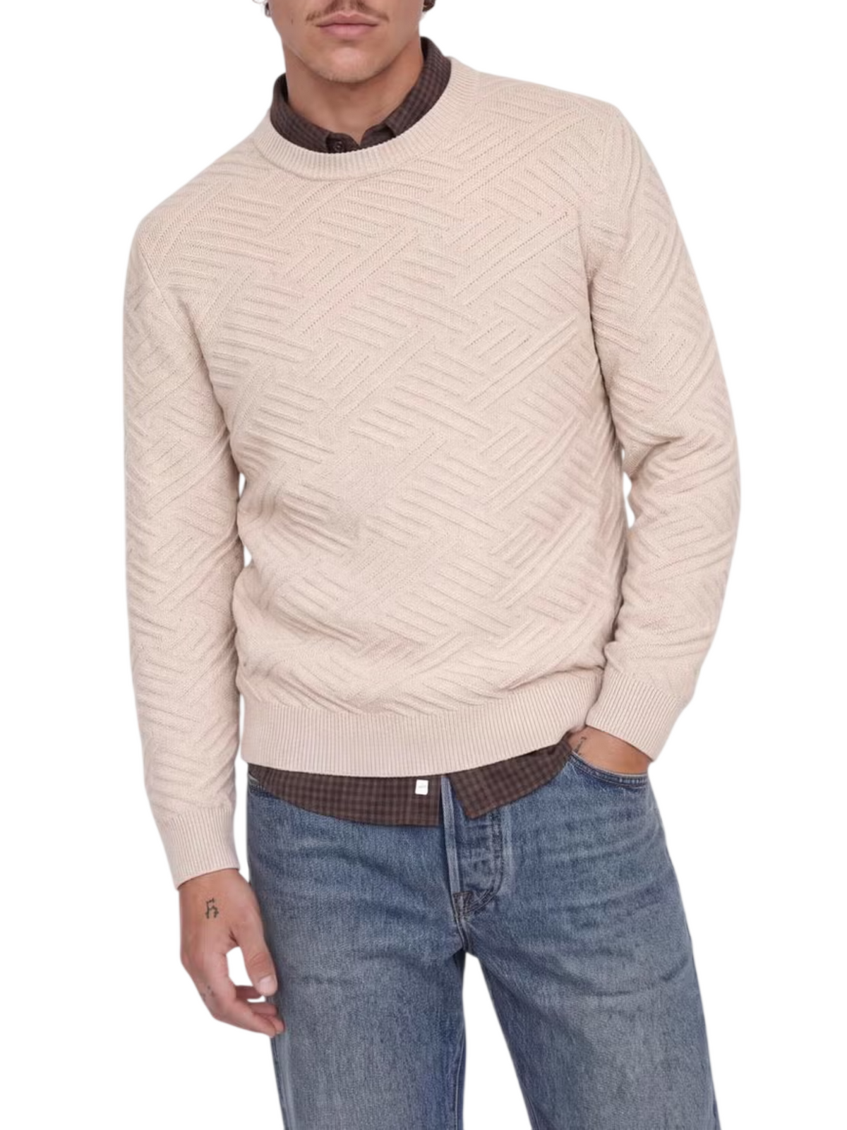 jprblacolJack&Jones maglia girocollo uomo trama a rombi panna 12301702 ANCIENT SCROLL JACK&JONES