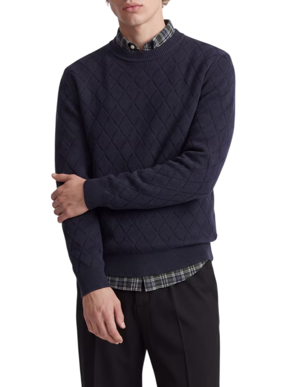Jack&Jones maglia girocollo uomo trama a rombi blu 12301702 NIGHT SKY ARGYLE JACK&JONES