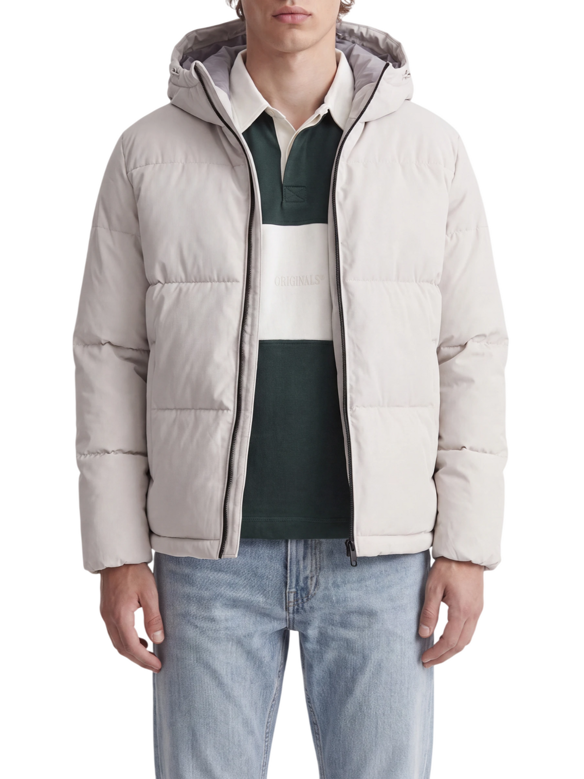 Jack&Jones piumino uomo trapuntato Galaxy con cappuccio ecrù 12303930 MOONBEAM JACK&JONES