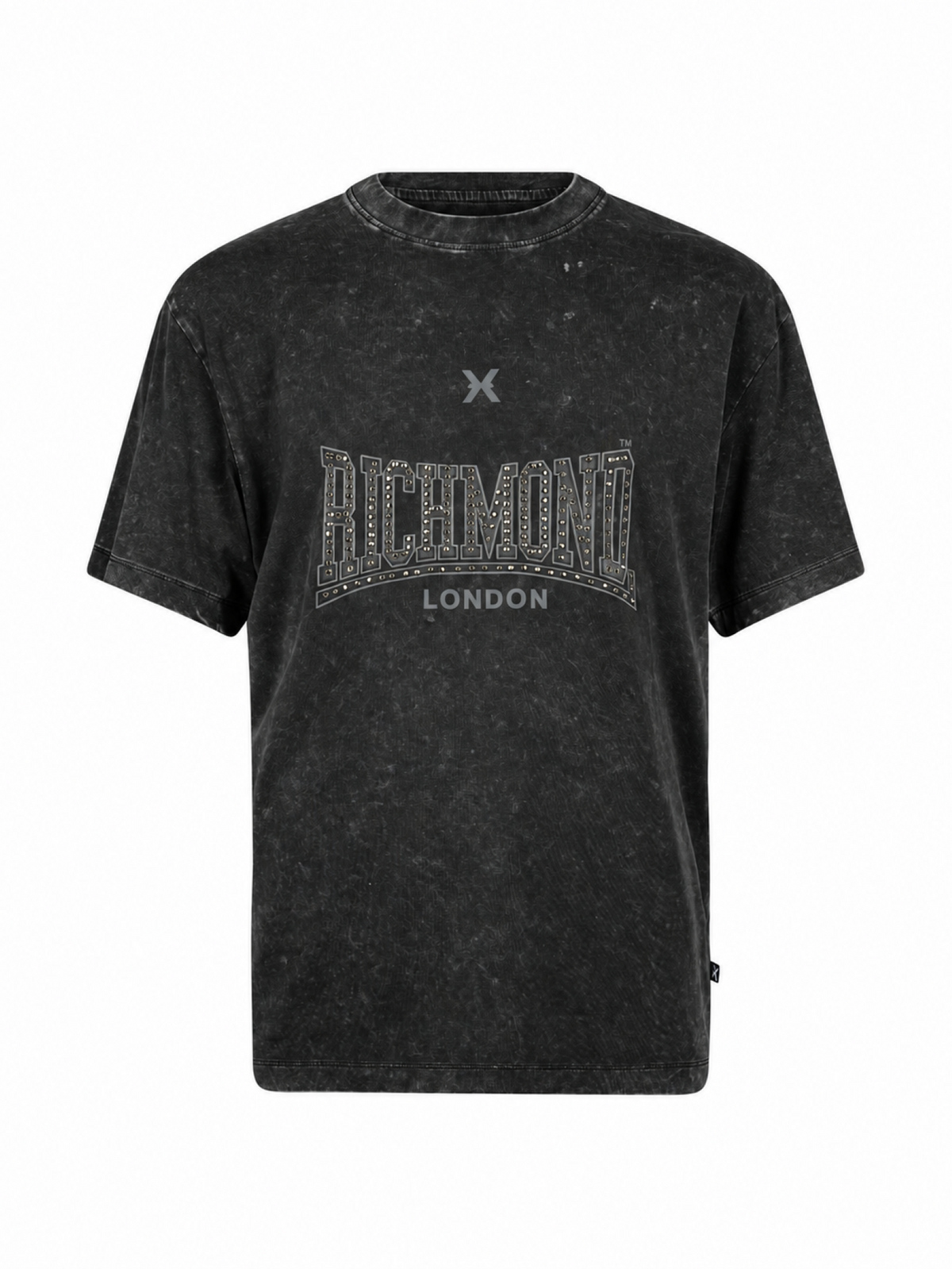 John Richmond T-shirt uomo con logo strass effetto stonewashed nero UMA26028TS BLACK John RICHMOND