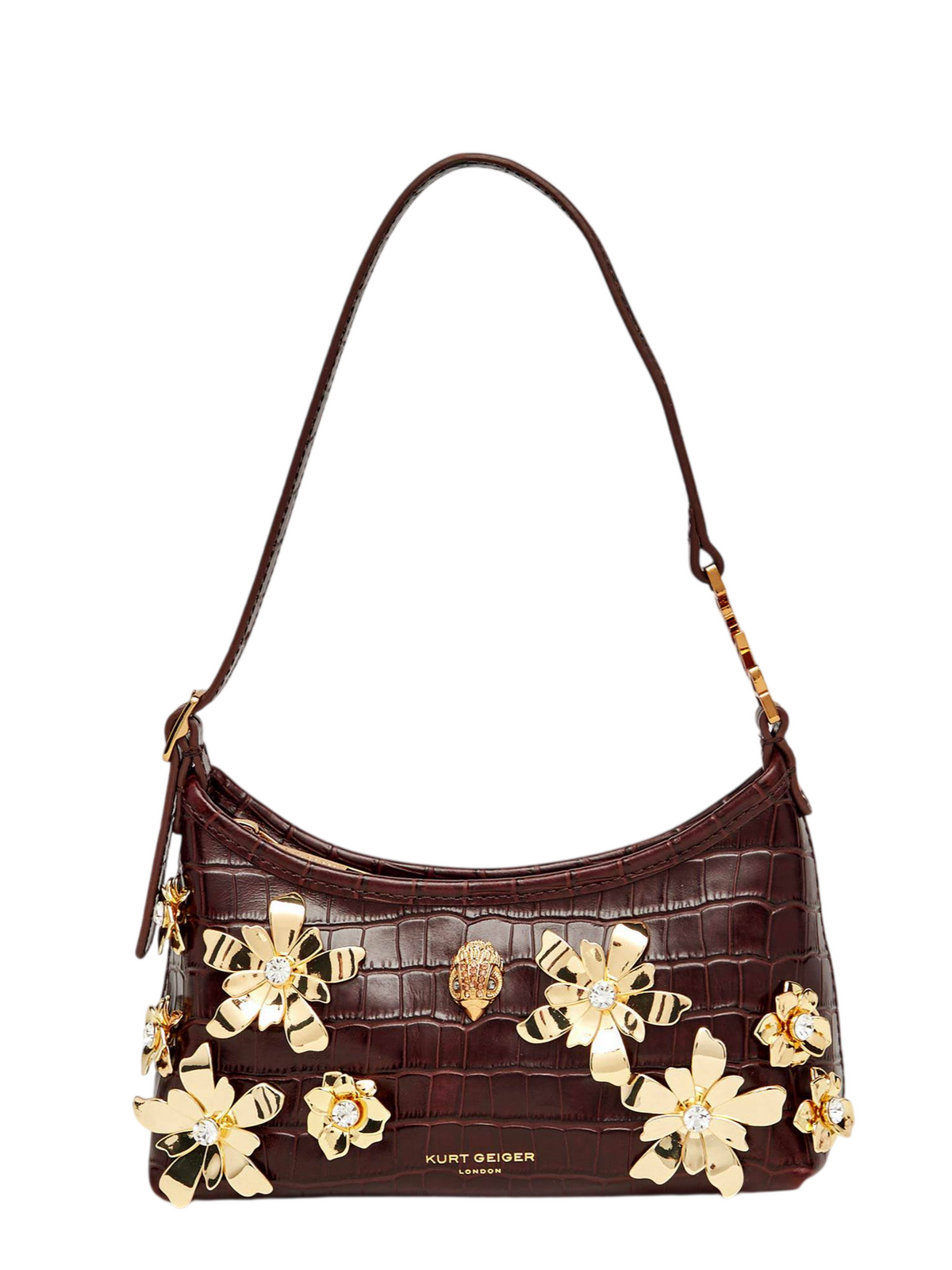 Kurt Geiger borsa a spalla in pelle effetto cocco con applicazioni floreali marrone 5832130419 BROWN KURT GEIGER