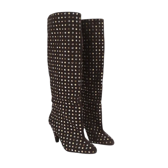 Kurt Geiger stivali alti in pelle scamosciata con borchie marrone 6194335029 DARK BROWN KURT GEIGER