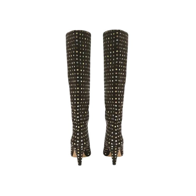 Kurt Geiger stivali alti in pelle scamosciata con borchie marrone 6194335029 DARK BROWN KURT GEIGER