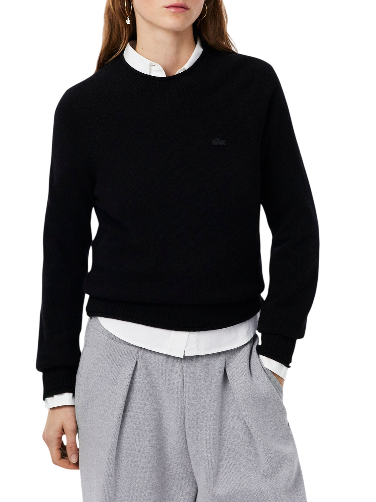 Lacoste maglia girocollo donna in lana Merinos nero AF4160 031 LACOSTE