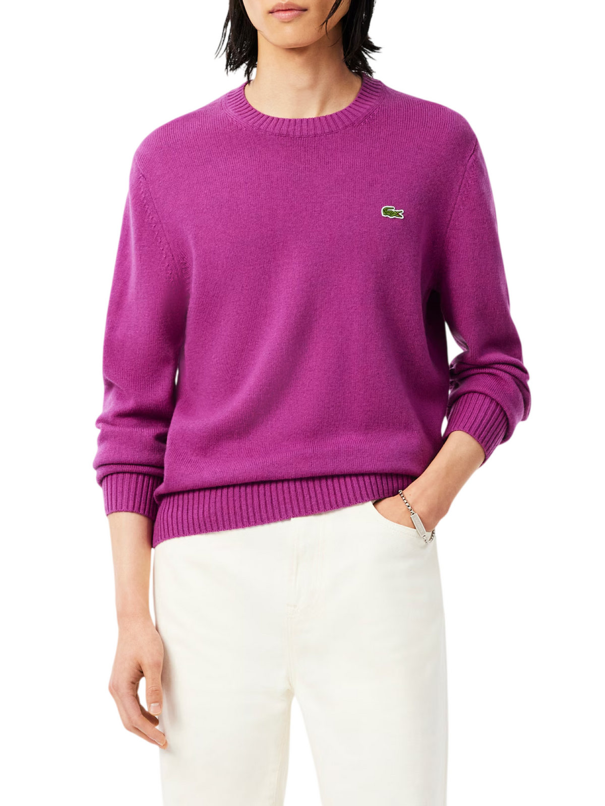 Lacoste maglia girocollo uomo in pura lana magenta AH2916 ZK2 LACOSTE