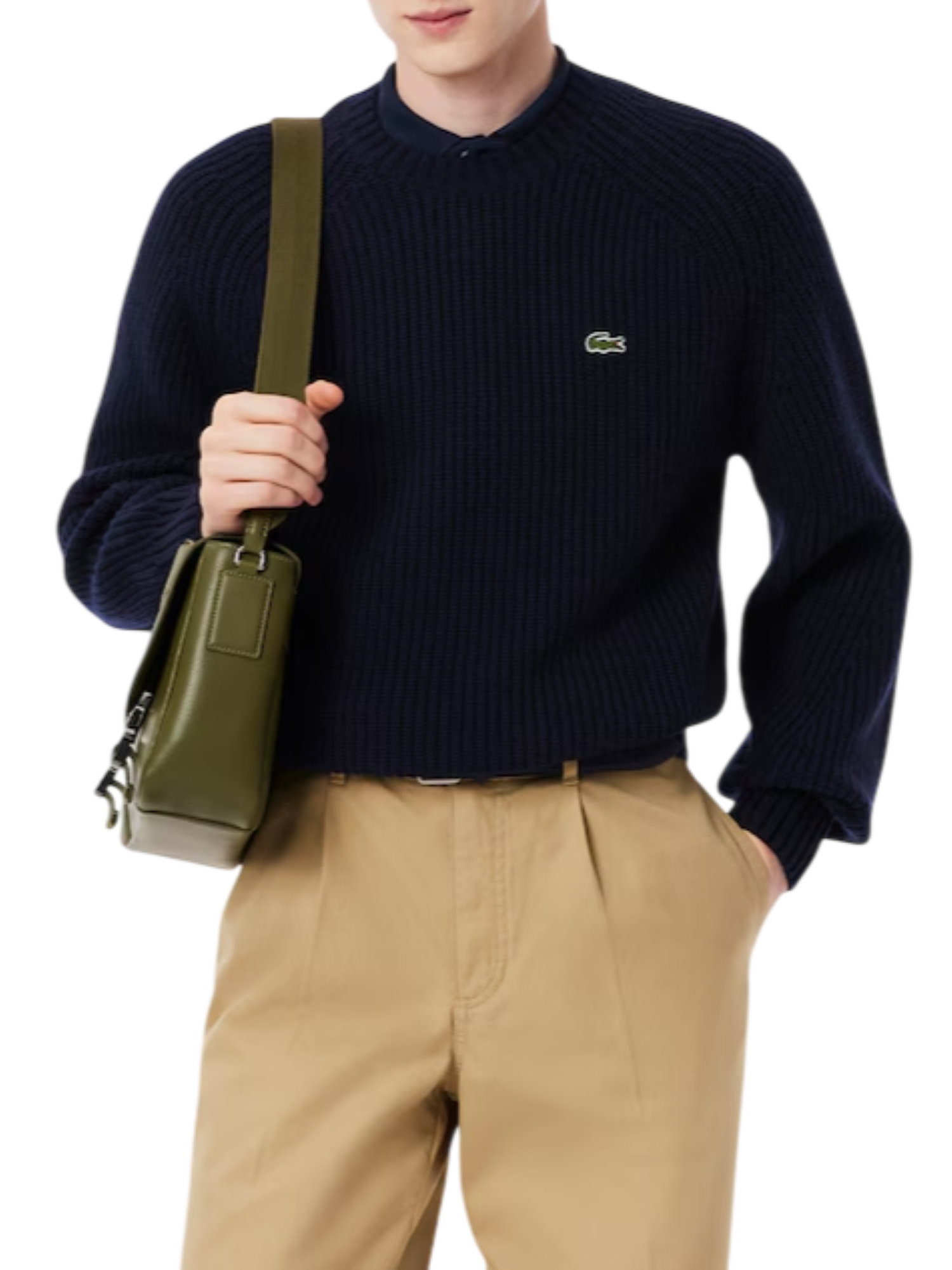 Lacoste maglia girocollo uomo in pura lana blu AH3142 166 LACOSTE