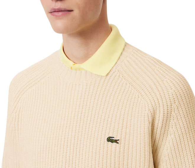 Lacoste maglia girocollo uomo in pura lana color crema AH3142 XFJ LACOSTE