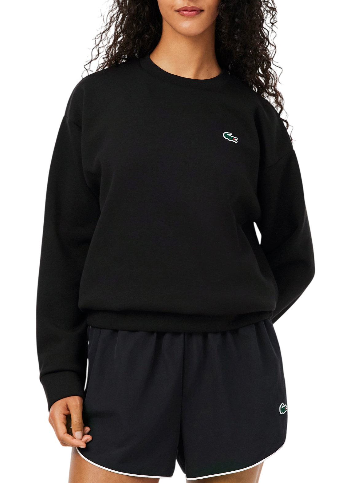 Lacoste felpa donna in tessuto interlock nero SF8874 031 LACOSTE
