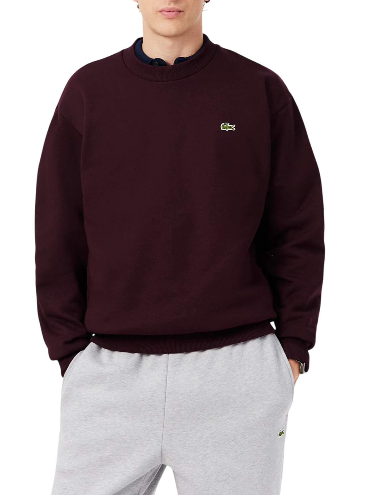 Lacoste felpa uomo in misto cotone felpato borgogna SH8868 3KE LACOSTE
