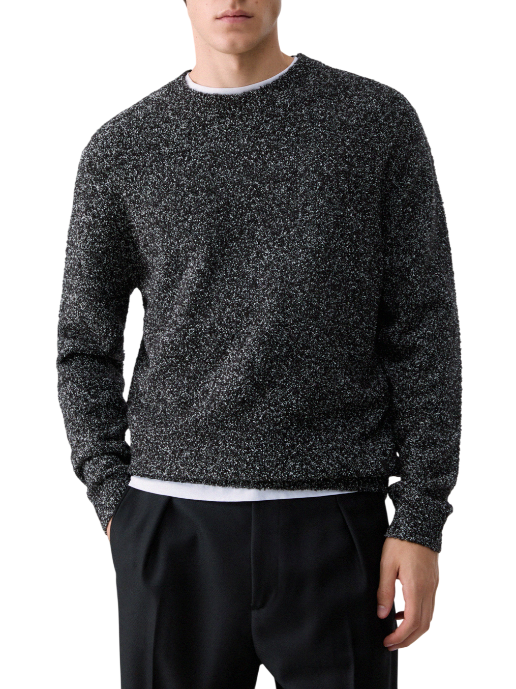 Liu Jo maglia uomo in tessuto bouclè melange nero bianco QF6124MAB28 22222 LIU JO
