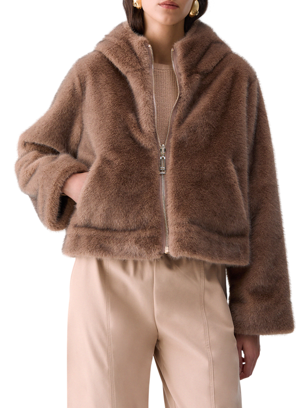 Liu Jo giubbino reversibile in ecopelliccia con cappuccio marrone TF6005E1135 X0789 LIU JO