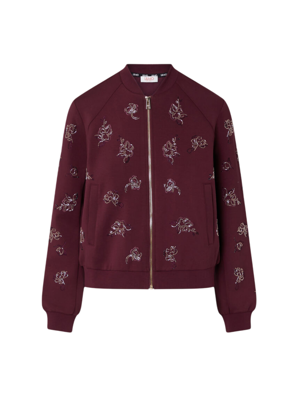Liu Jo giacca con zip ricami floreali gioiello borgogna TF6133J3958 L9576 LIU JO