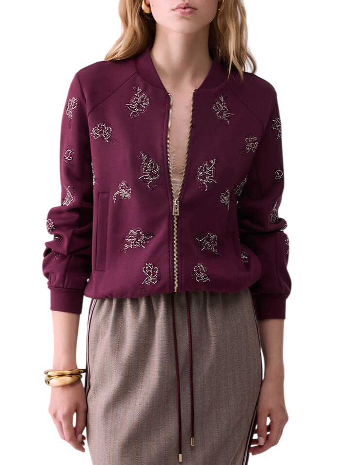 Liu Jo giacca con zip ricami floreali gioiello borgogna TF6133J3958 L9576 LIU JO