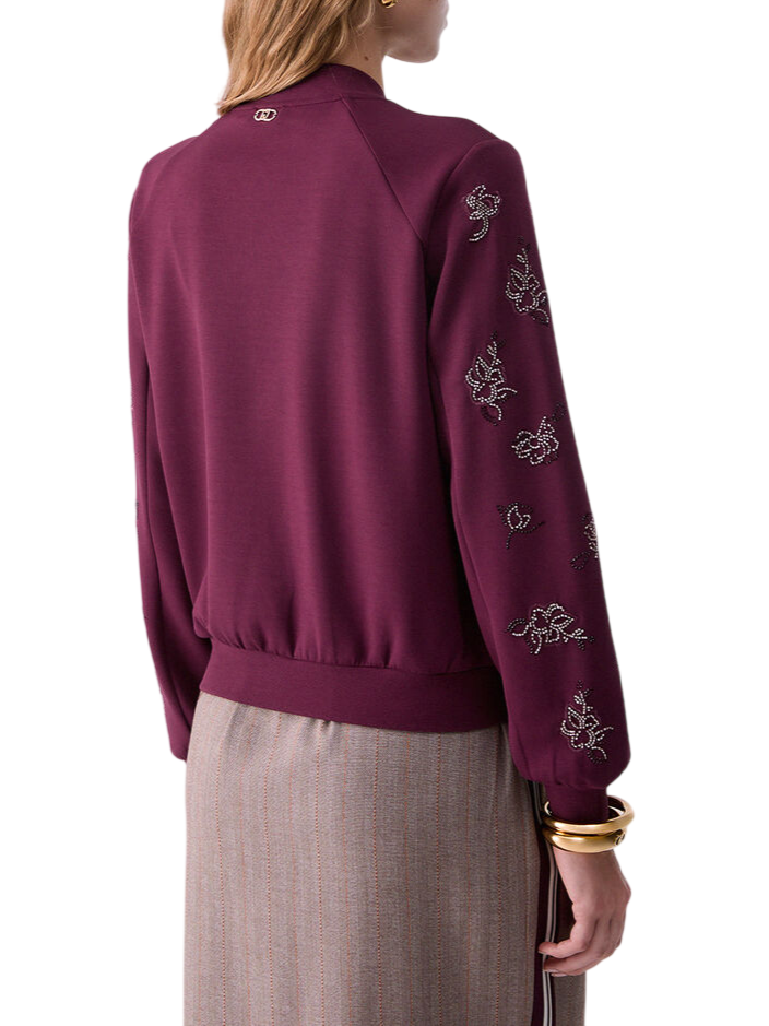 Liu Jo giacca con zip ricami floreali gioiello borgogna TF6133J3958 L9576 LIU JO