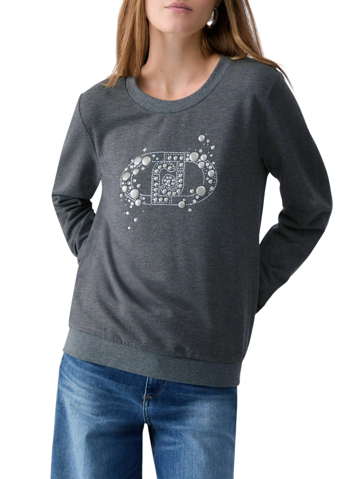 Liu Jo felpa donna misto viscosa felpata con logo gioiello grigio TF6138FS576 L9341 LIU JO