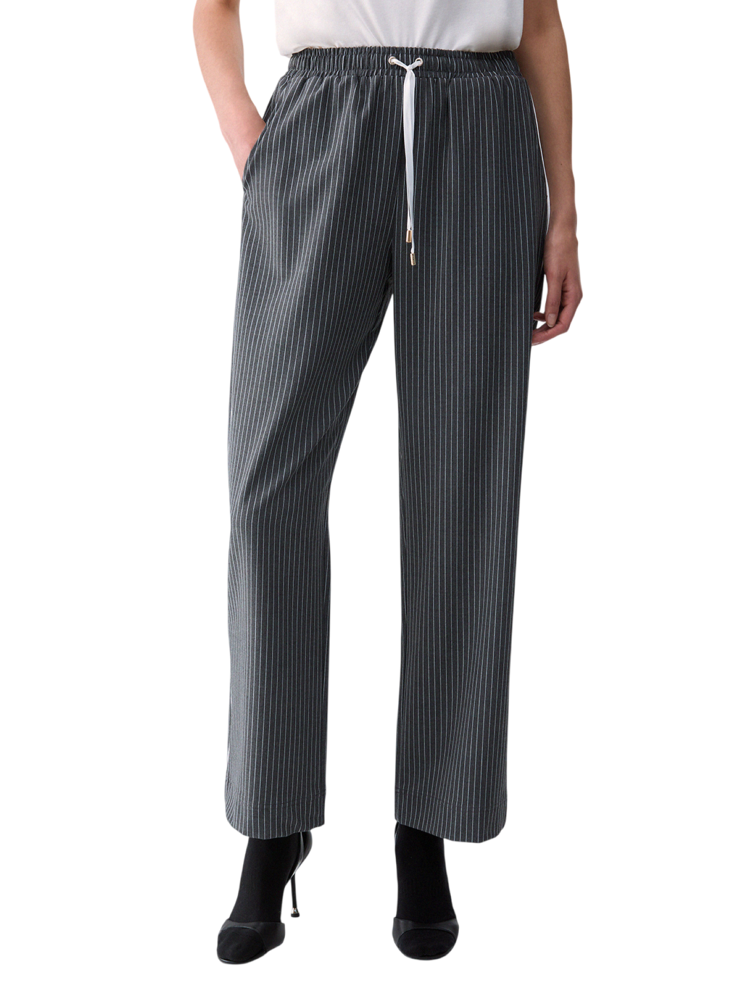 Liu Jo pantaloni donna gessati con coulisse grigio TF6149T691A D3031 LIU JO
