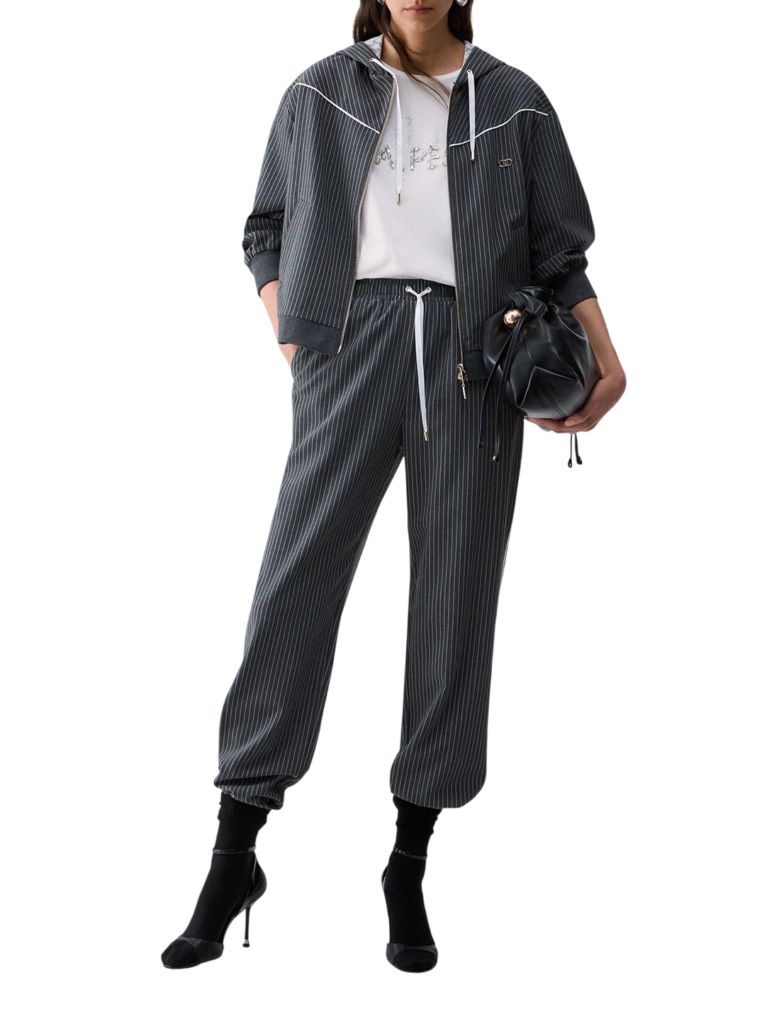 Liu Jo pantaloni donna gessati con coulisse grigio TF6149T691A D3031 LIU JO