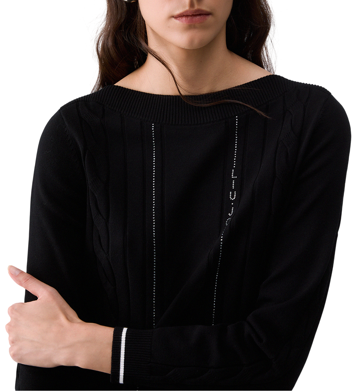 Liu Jo maglia donna scollo a barchetta con logo strass nero TF6189MS63L A3521 LIU JO