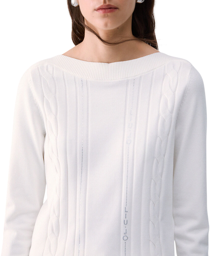 Liu Jo maglia donna scollo a barchetta con logo strass panna TF6189MS63L V9382 LIU JO