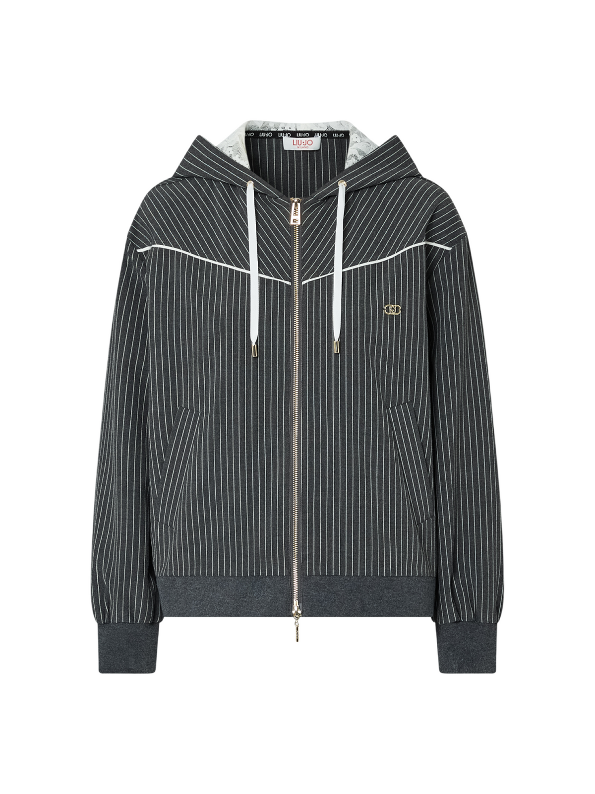 Liu Jo giacca gessata con zip e cappuccio grigio TF6200T691A D3031 LIU JO