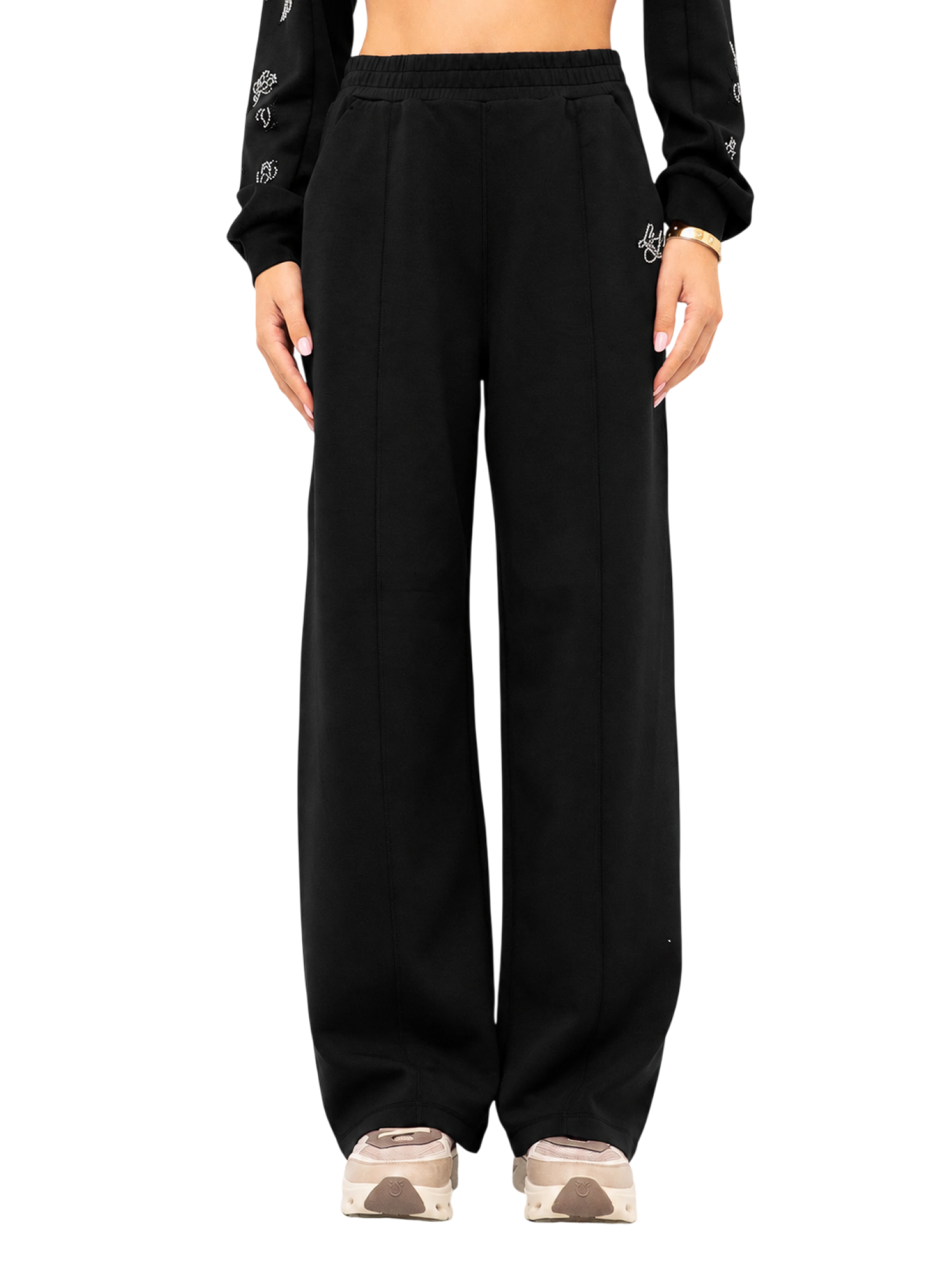 Liu Jo pantaloni donna wide leg con logo gioiello nero TF6213J3958 22222 LIU JO
