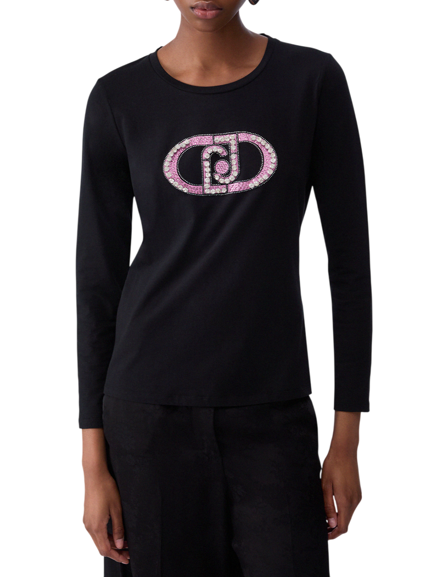 Liu Jo T-shirt manica lunga con logo gioiello nero rosa TF6245JS003 L9312 LIU JO