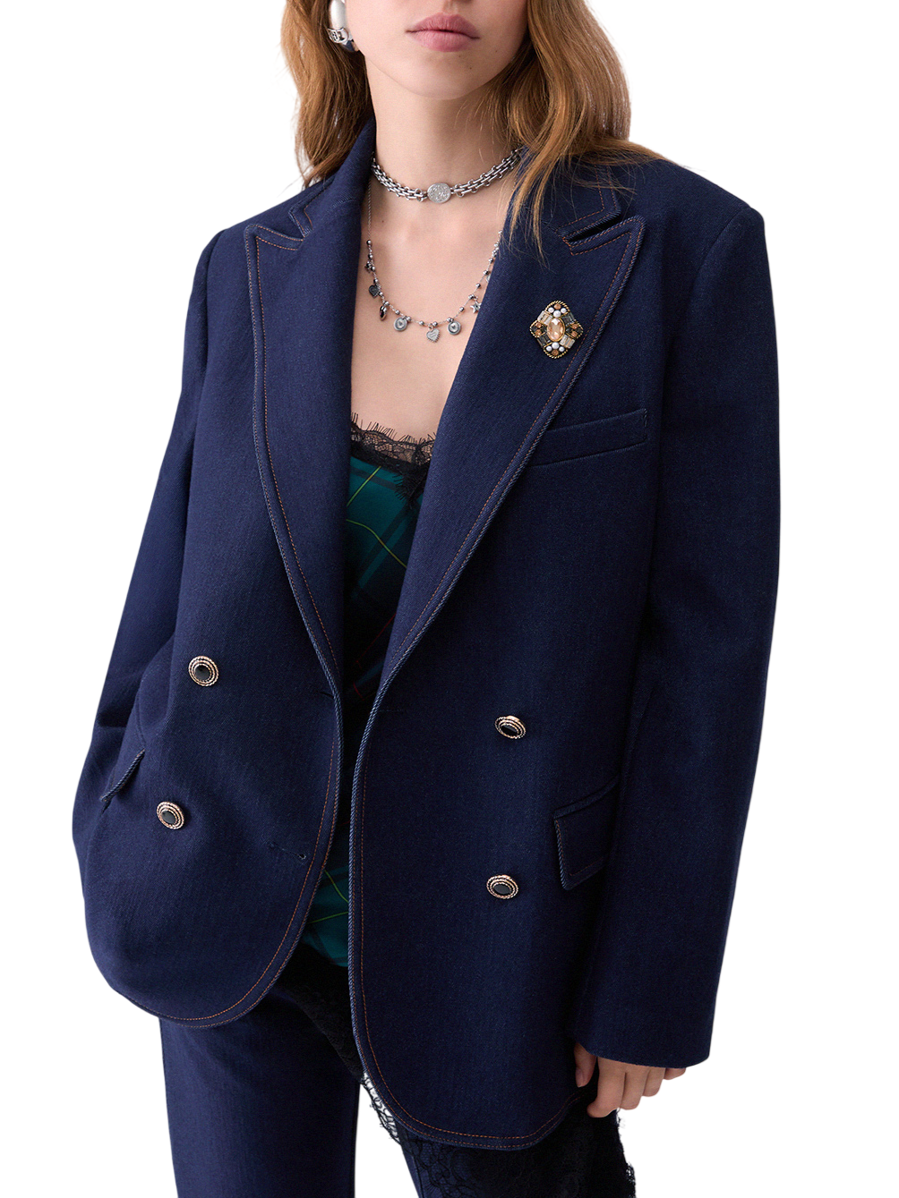 Liu Jo giacca blazer doppiopetto in denim lavaggio blu UF6079D0368 77000 LIU JO