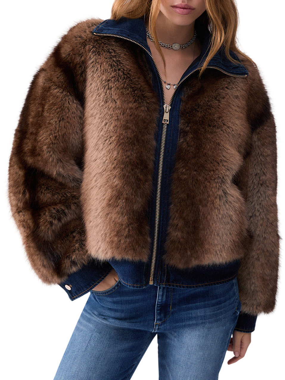 Liu Jo giubbino in denim donna con ecopelliccia beige blu UF6153E1158 X0466 LIU JO