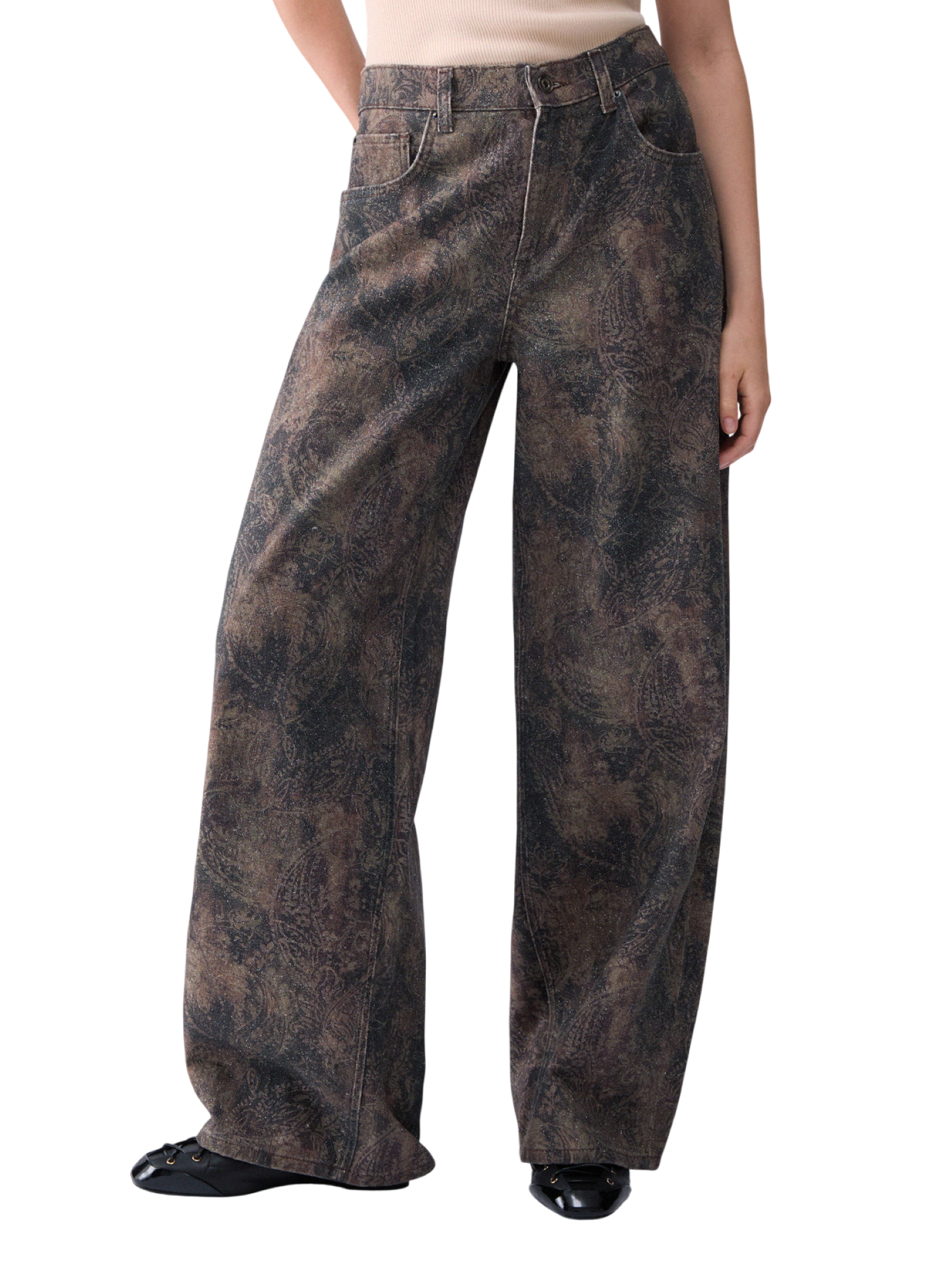 Liu Jo jeans ballon donna in fantasia glitterata marrone beige UF6163T684A L9146 LIU JO