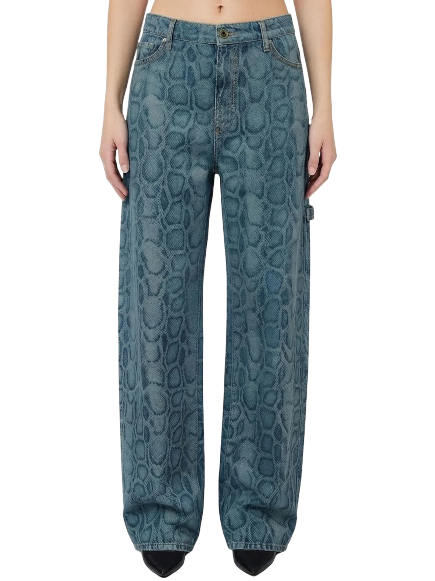Liu Jo feat Elodie jeans wide leg stampa pitonata lavaggio blu medio UF6519D0397 79154 LIU JO
