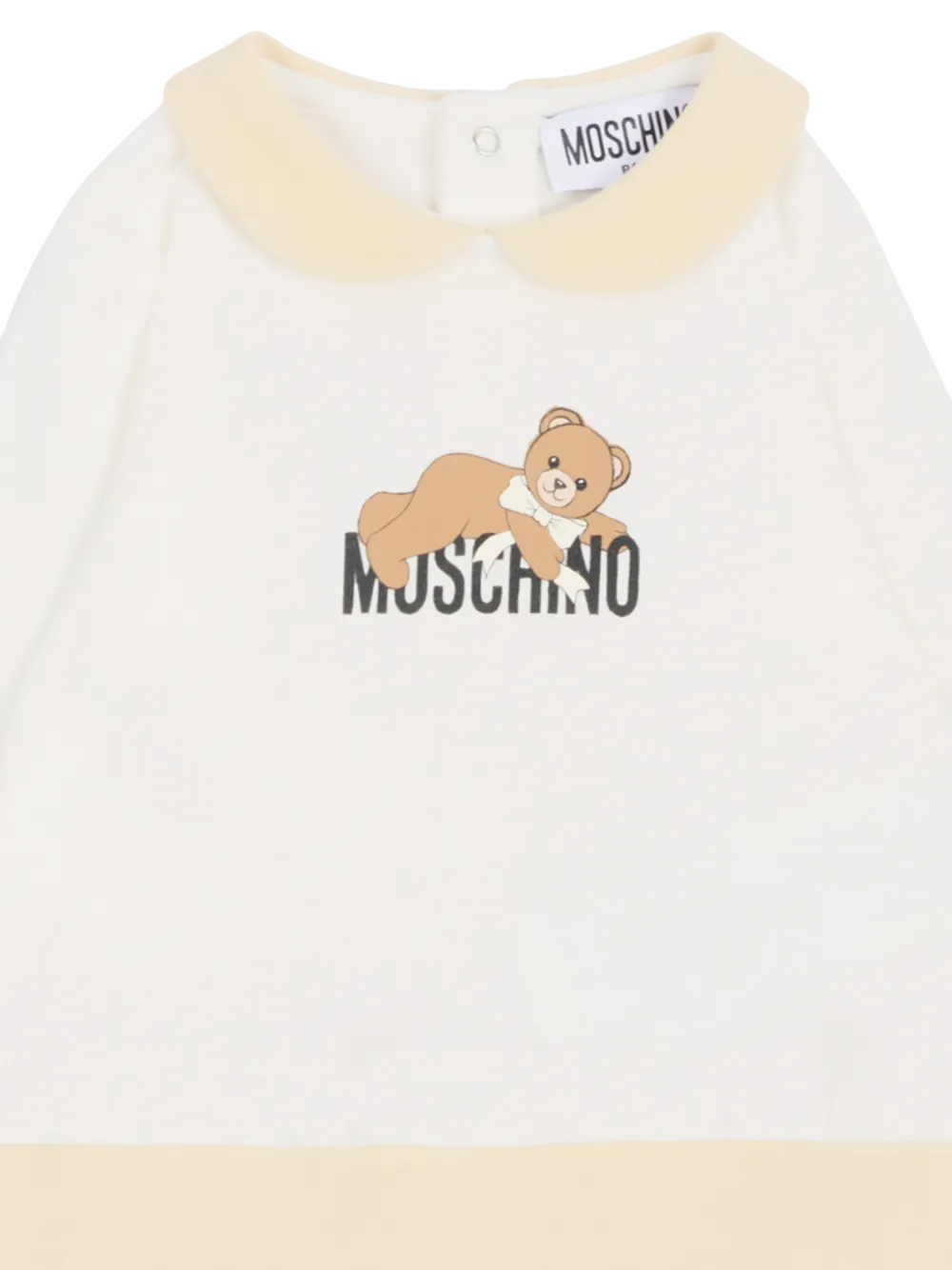 Moschino tutina unisex neonatocon piedini bianco beige MPY06ZLCA40 83631 MOSCHINO