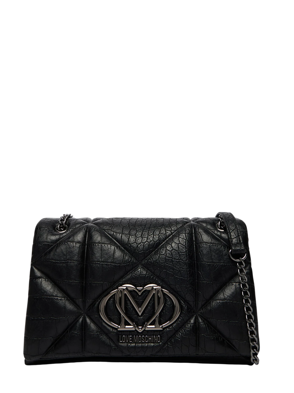 Love Moschino borsa a spalla in ecopelle trapuntata cocco nero argento JC4041PP1P-LF1 000 MOSCHINO LOVE