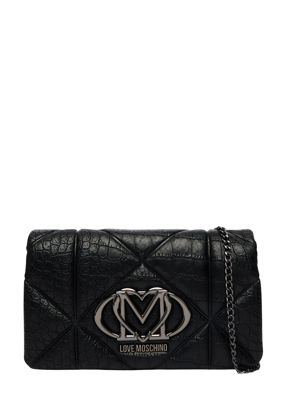 Love Moschino borsa a tracolla in ecopelle trapuntata effetto coccodrillo nero argento JC4043PP1P-LF1 000 MOSCHINO LOVE