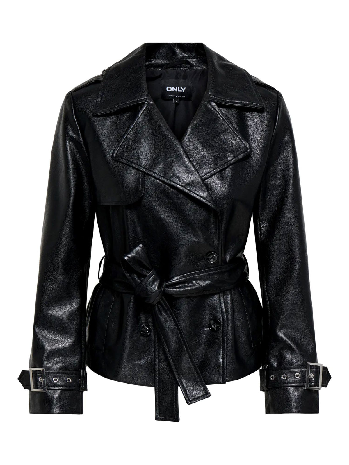 Only giubbino doppiopetto donna in ecopelle con cintura nero 15373286 BLACK ONLY