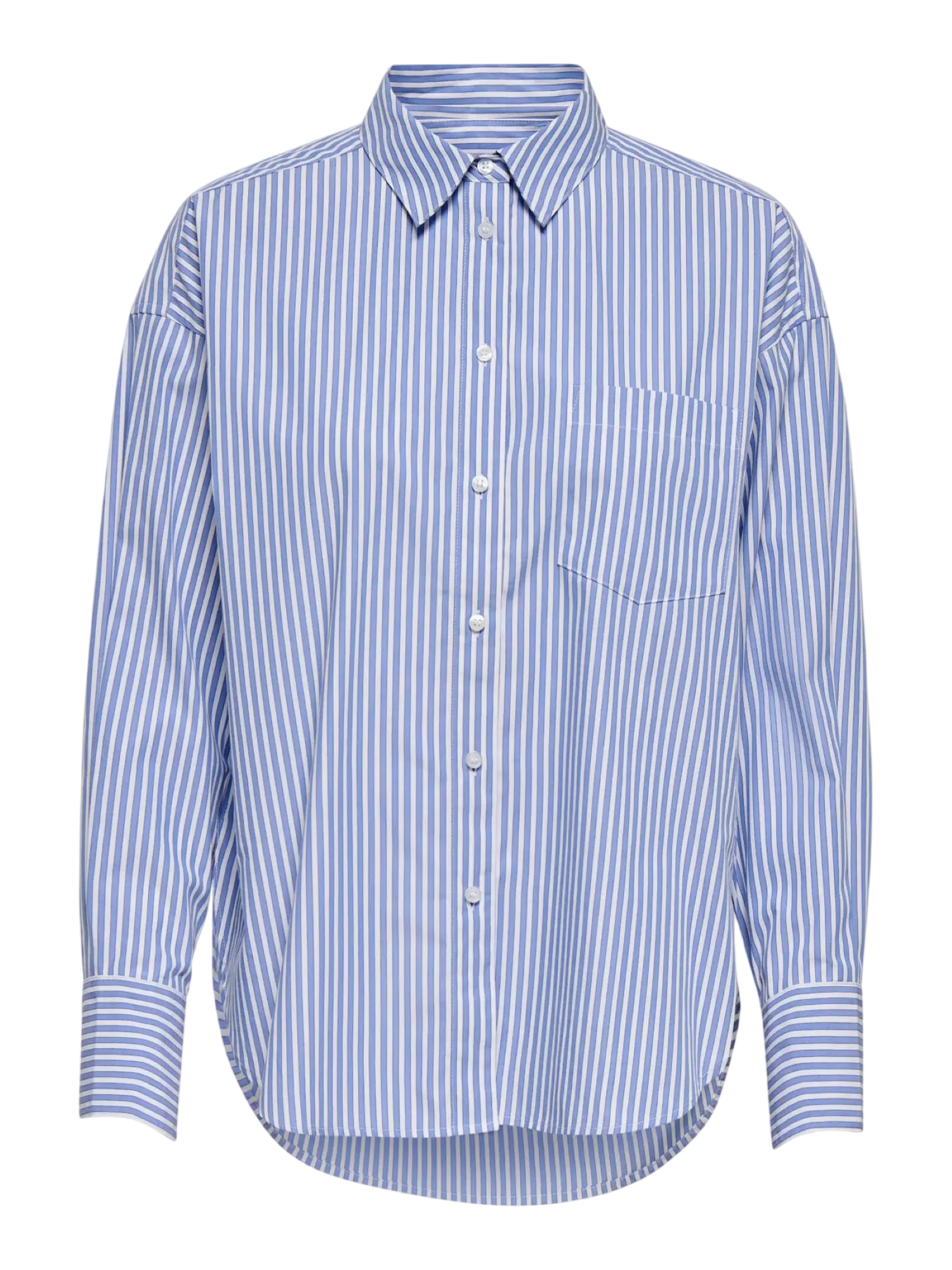 Only camicia donna manica lunga in cotone a righe celeste bianco 15381158 SERENITY-CLOUD DANCER ONLY