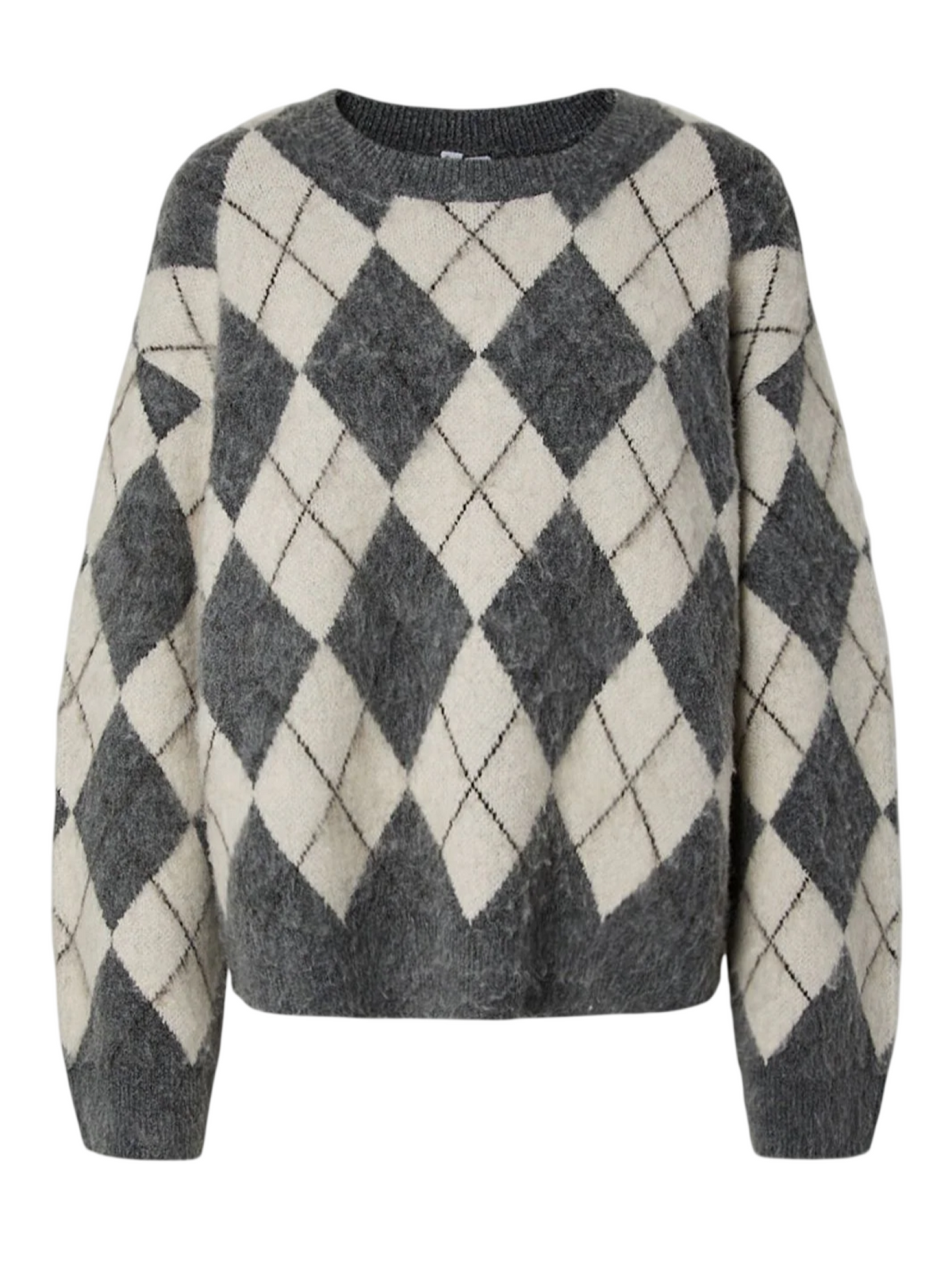 pcalva loose oneck check knit 17169184 DARK GREY MEL CHECKS PIECES