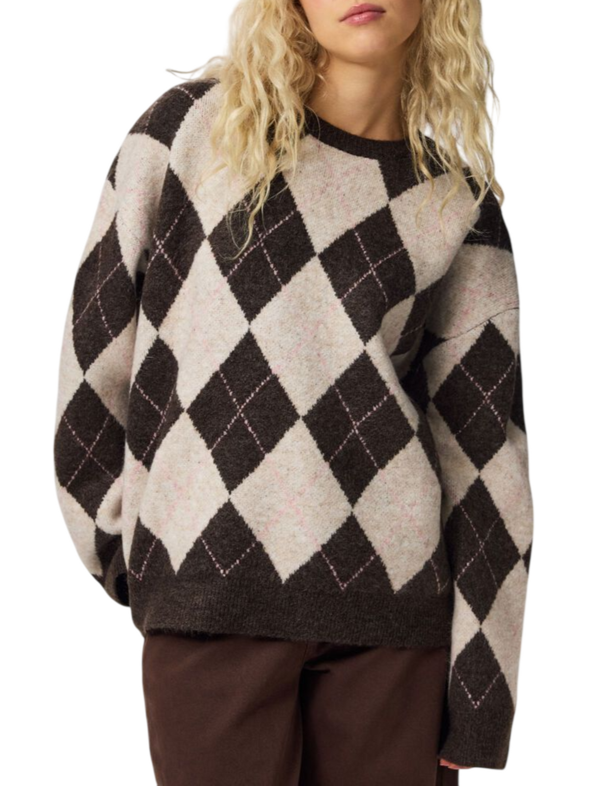 pcalva loose oneck check knit 17169184 HOT FUDGE CHECKS PIECES