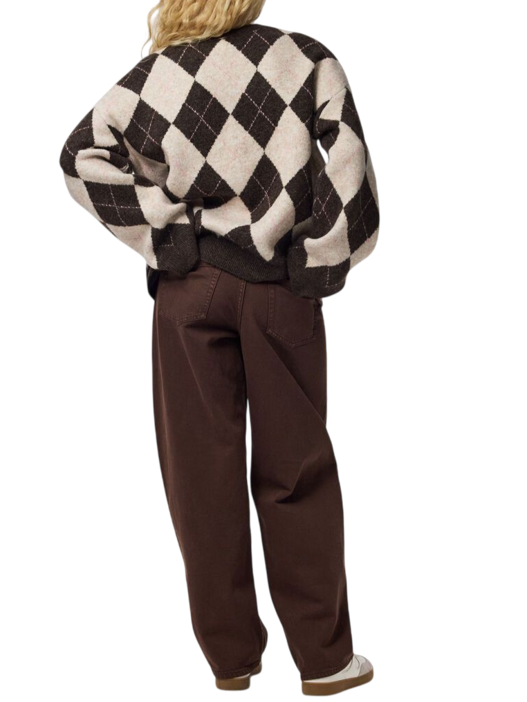Pieces maglia donna in fantasia a rombi jacquard marrone 17169184 HOT FUDGE CHECKS PIECES